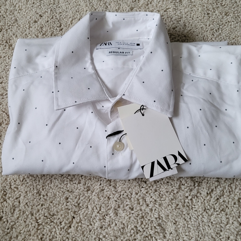 Zara Men's White Polka Dot Shirt